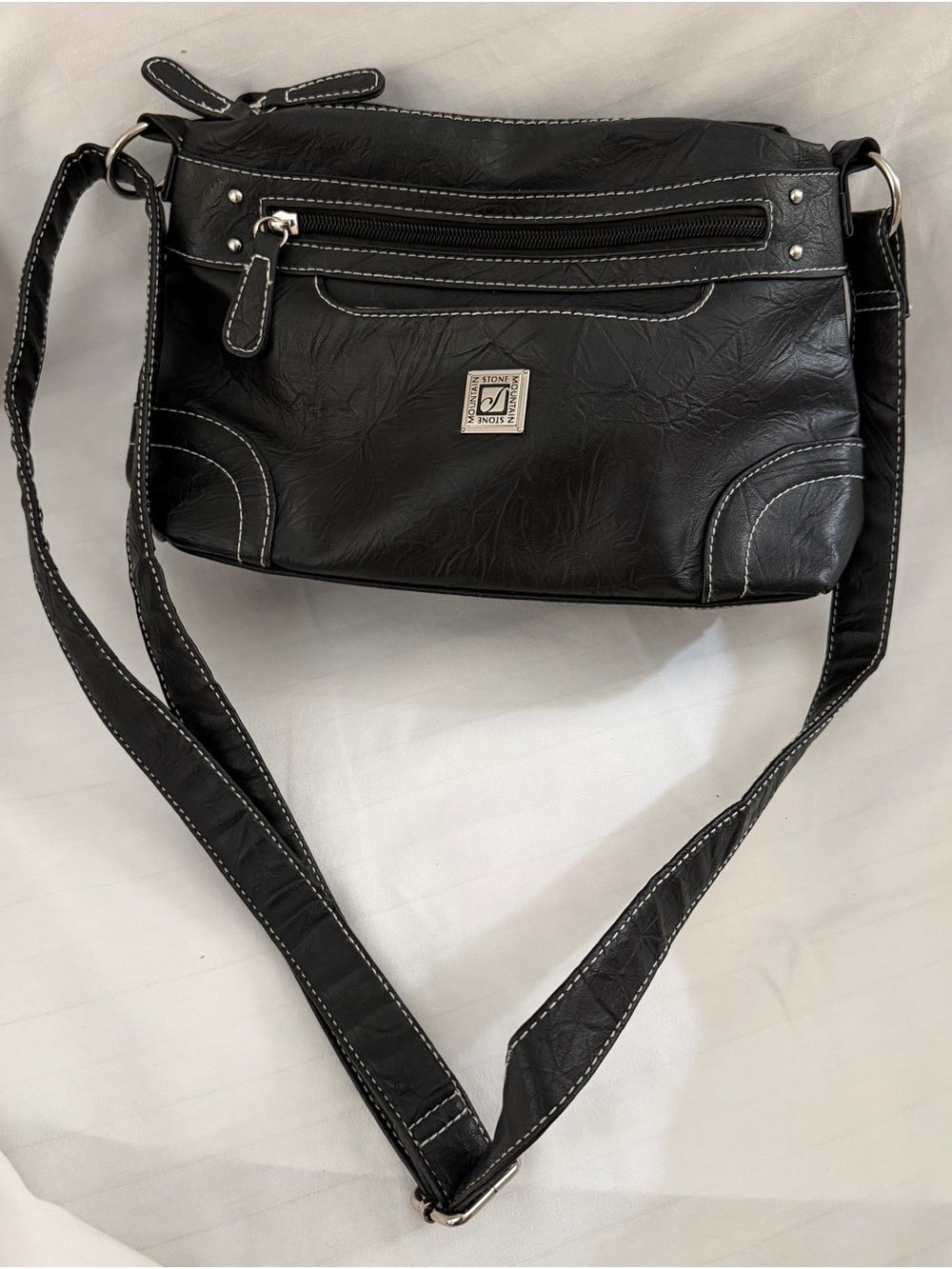 Stone Mountain Black Hobo Bag with White Stitching NWOT